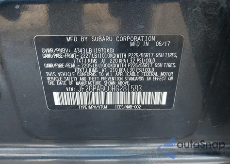 2017 Subaru Crosstrek 2.0I Premium from USA, damaged, VIN JF2GPABC0HG281583